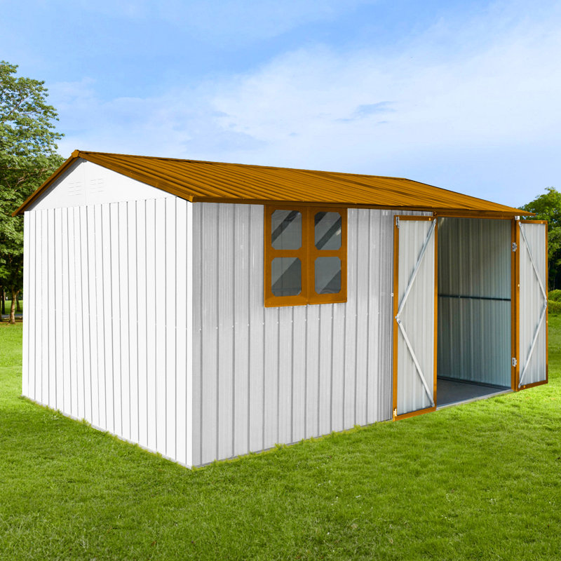 Abri de jardin en métal 12 pi x 10 pi blanc et jaune avec fenêtre