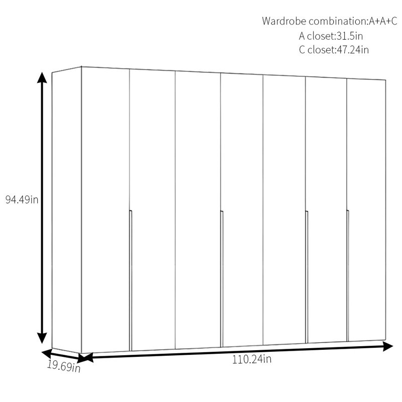 Armoire simple en noyer moderne, H 94,49 po x l 110,24 po x P 19,69 po