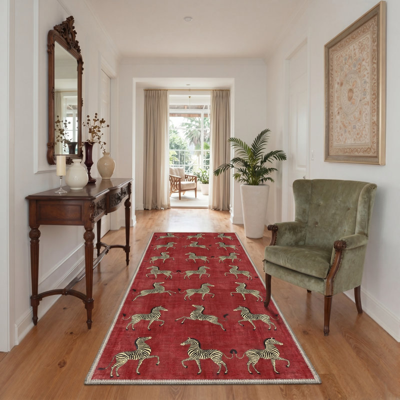 Aldovin Savanna Animal Print Machine Washable Red Indoor Area Rug with Non-Slip Backing, Runner 2'3" x 6'