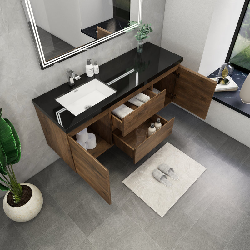 Ensemble de meuble-lavabo mural simple 60 po Castin, Palissandre