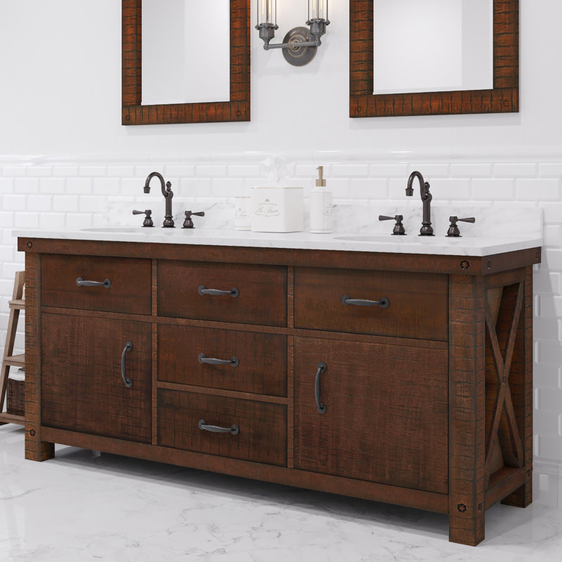 Ensemble de meuble-lavabo double 72 po Oxon Hill, Blanc de Carrare, Terre de Sienne rustique