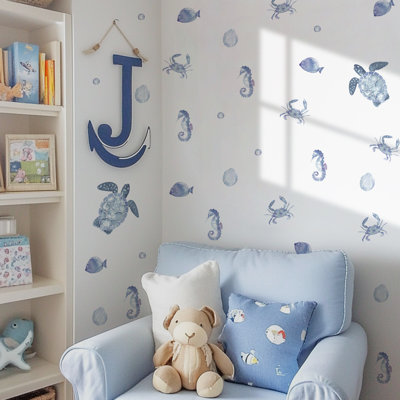 Watercolor Bright Blue Ocean Animal Wall Decals