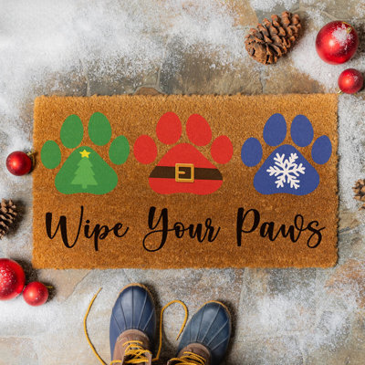 Christmas Pawprint Trio Coir Mat