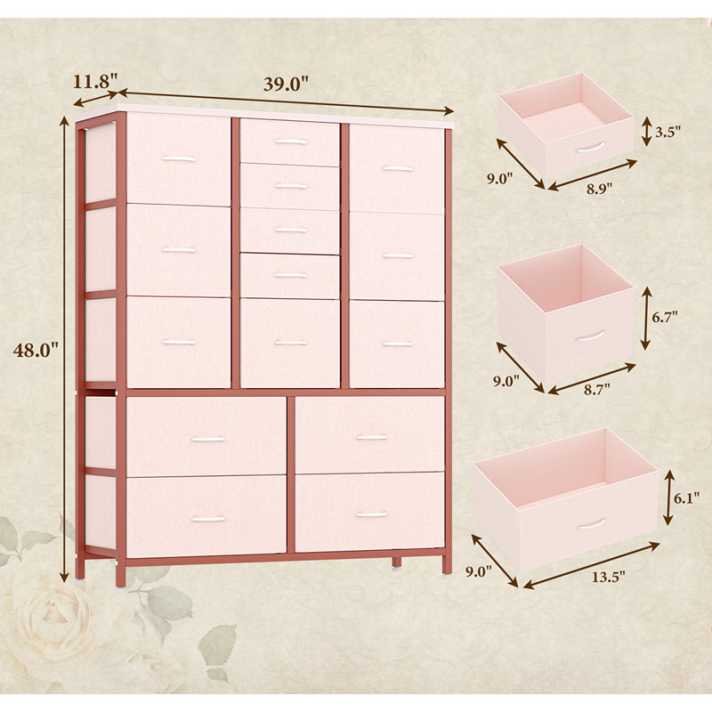15 Drawer Storage Drawer, Pink