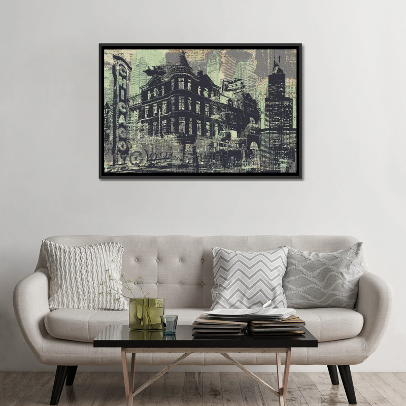 Chi-Town, impression sur toile tendue, H 32 po x l 48 po x P 1,5 po, Toile avec cadre noir, Pas de tapis