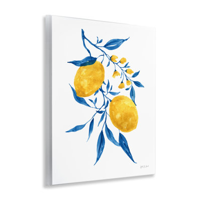 "Citrons avec feuilles bleues", art mural sur toile par Yvette St. Amant