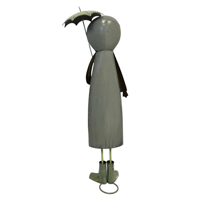 Statue de jardin grenouille en métal avec parapluie, art de jardin extérieur