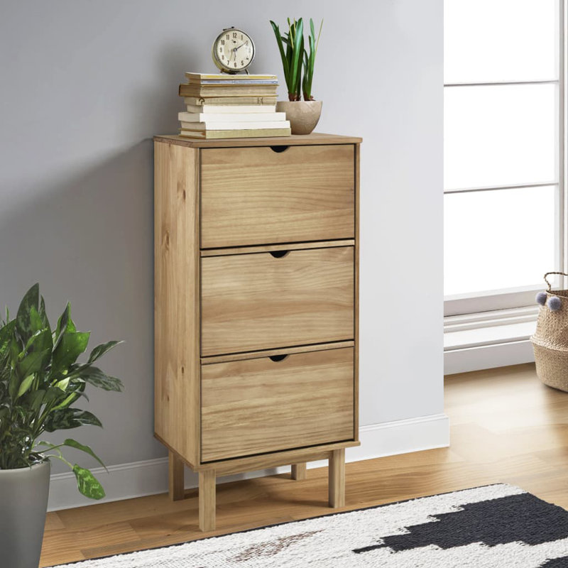 6 Pair Solid Wood Shoe Storage Cabinet, Brown