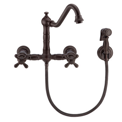 Whitehaus Wall Mount Faucet with Long Traditional Swivel Spout and Solid Brass Side Spray