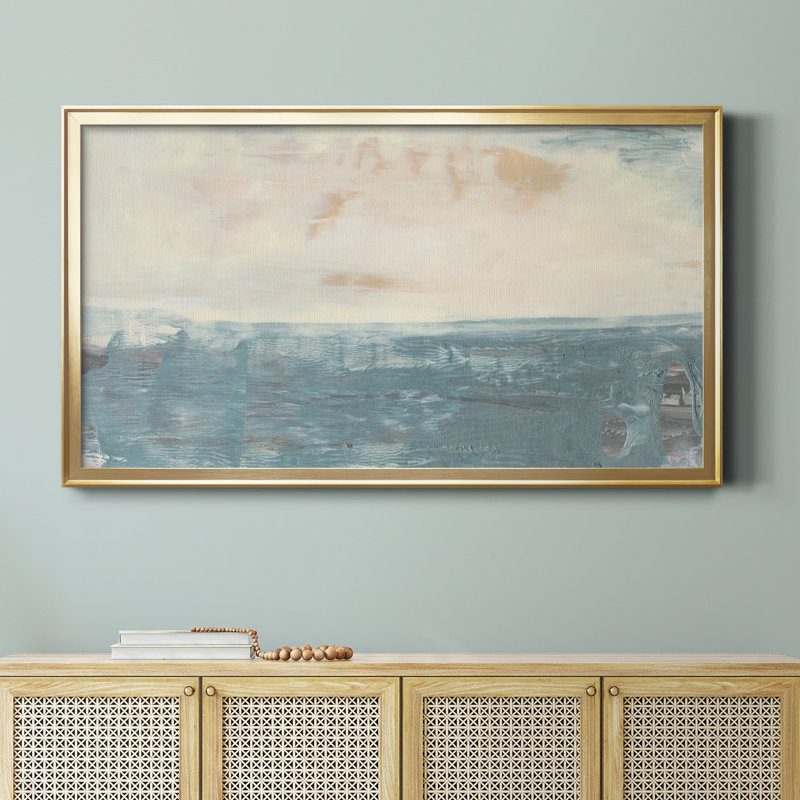 Peace and Calm III - Peinture encadrée, H 14,5 po x l 26,5 po, Toile encadrée, Doré