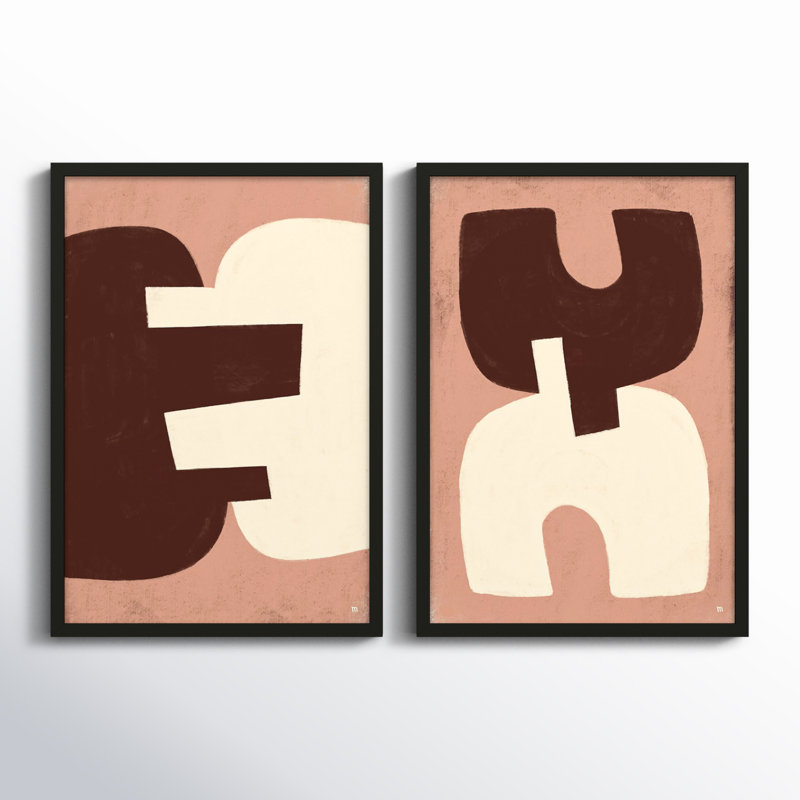 Combined Shapes by Studio M - 2 Piece Picture Frame Painting Set, Black Framed, 20" H x 28" W x 1.25" D