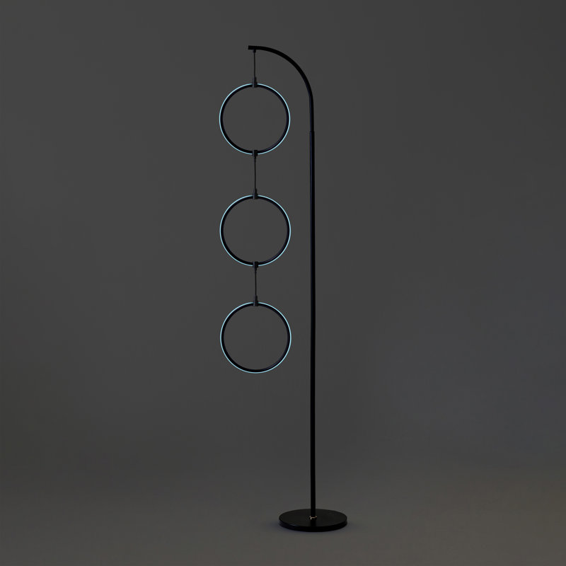 Nova 74" Black Arc LED Floor Lamp with RGB Color Changing Rings