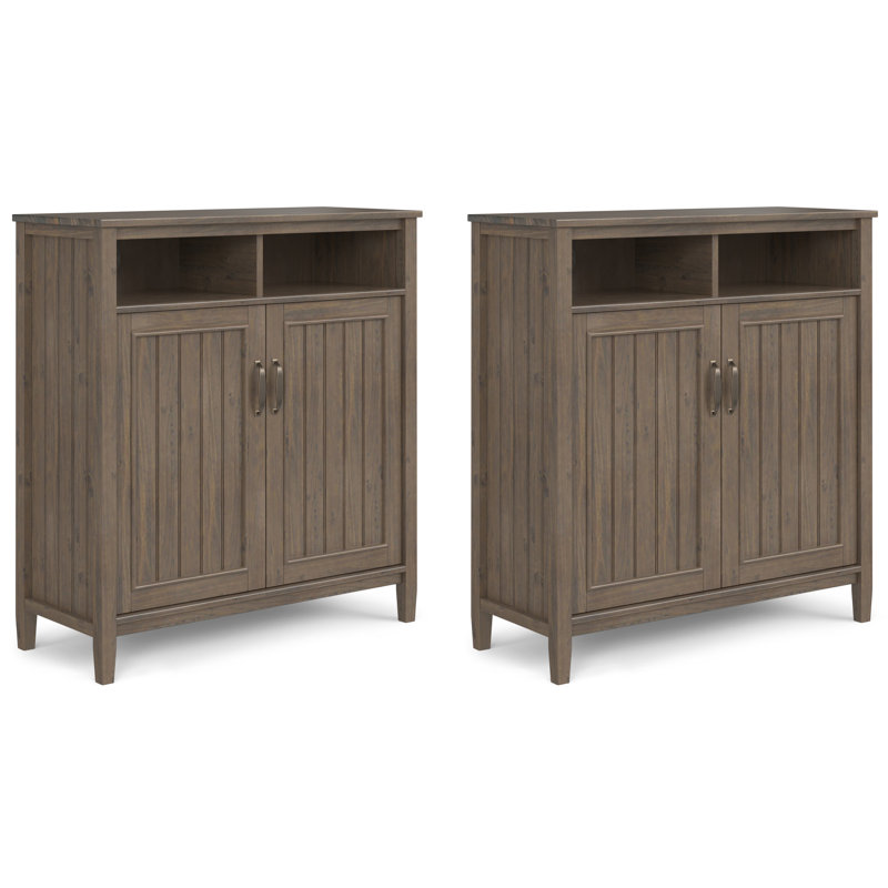 Armoire de rangement moyenne en bois massif à 2 tablettes avec 2 casiers ouverts Lev, 2