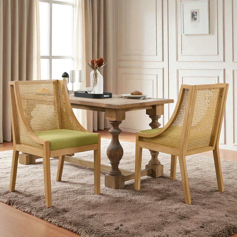 Chaises d'appoint rembourrées en bois massif de style rustique en rotin, Vert