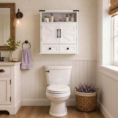 VANIRROR 23.6" W Farmhouse Wall Mounted Laundry Room Storage Cabinet with 2 Drawers, Adjustable Shelf & Motion Sensor Light