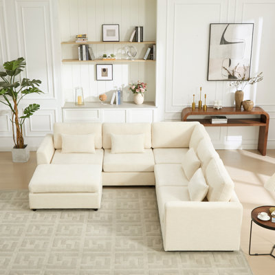 6 Seats Upholstered Sectional Sofa Modern Corner Couch With Ottoman