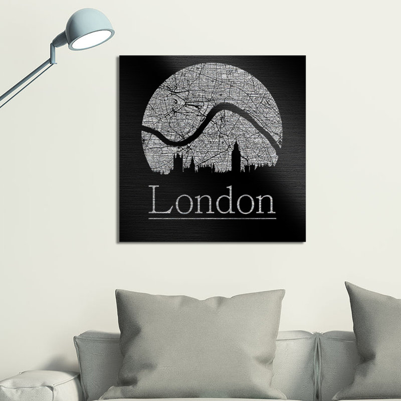 London Map - Print on Metal, 47cm H x 47cm W, Unframed