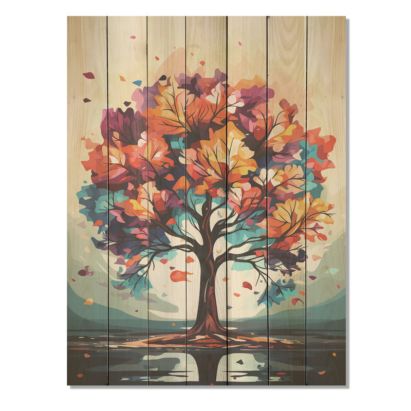 Feuillage d'automne orange I - impression sur bois, H 20 po x l 10 po