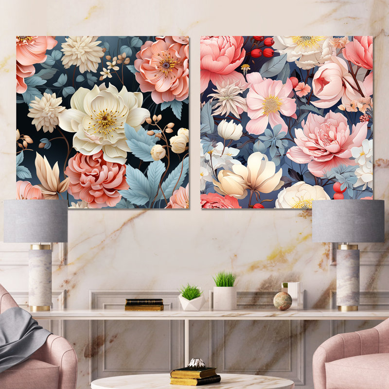 Crader - Ensemble de 2 carrés d'art floral en métal, H 23 po x l 46 po