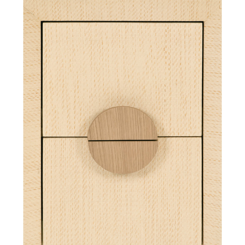 Two Drawer Small Side Table In Natural Grasscloth With Cerused Oak Handles, Natural