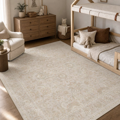 Tapis lavable antidérapant à motif floral délavé