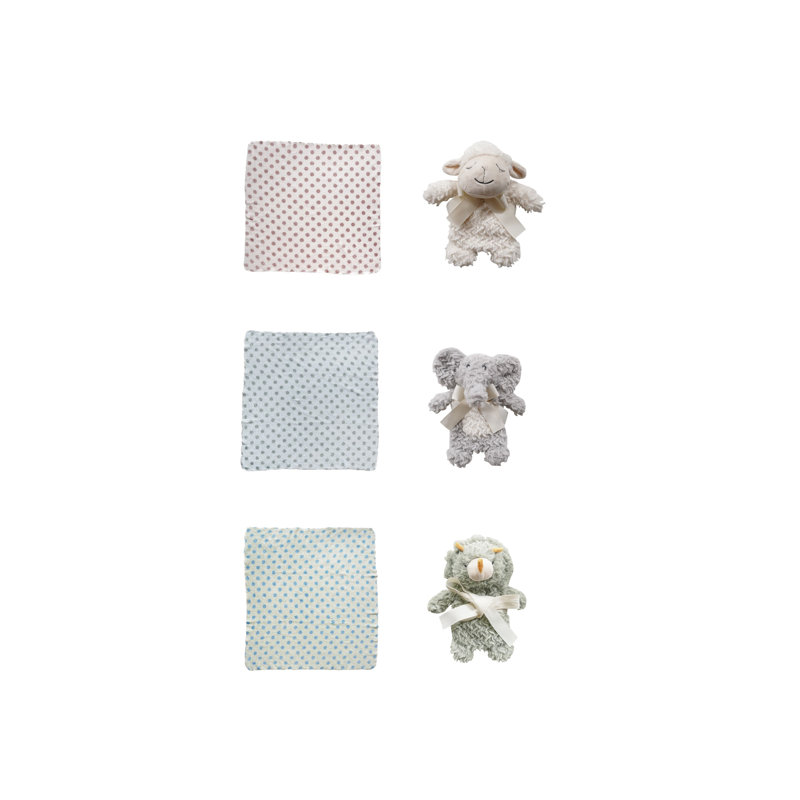 Plush Animal With Polka Dot Blanket