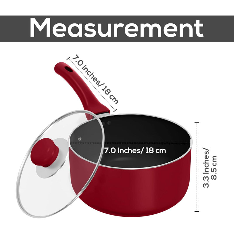 Casserole antiadhésive à poignée amovible de 2 pintes avec couvercle en verre, utilisation polyvalente pour la maison, la cuisine ou le restaurant