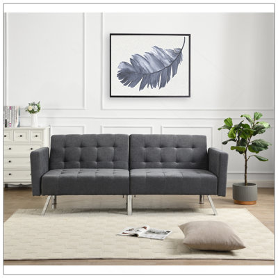 Sofa Bed Convertible Folding Dark Grey Lounge Couch Loveseat Sleeper Sofa Armrests Living Room Bedroom Apartment Reading Room
