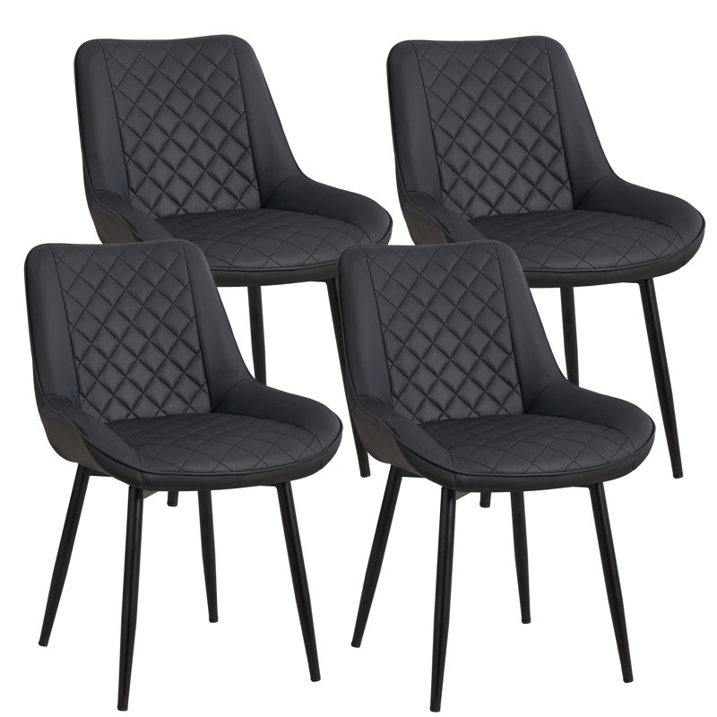 Faux Leather Upholstered Metal Dining Chair, 4, Black