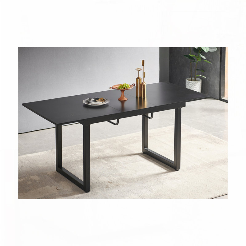 Table de salle à manger avec pieds en métal 55,11 "- 70,86", Noir, Noir