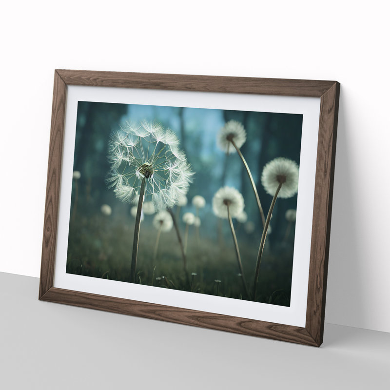 Alluring Dandelion Flowers - Single Picture Frame Print, Walnut, 46cm H x 64cm W x 2cm D