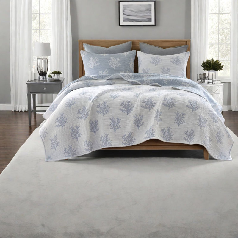 Ensemble de literie réversible bleu King/Cal King, ensemble de couettes en mélange de coton et de polyester