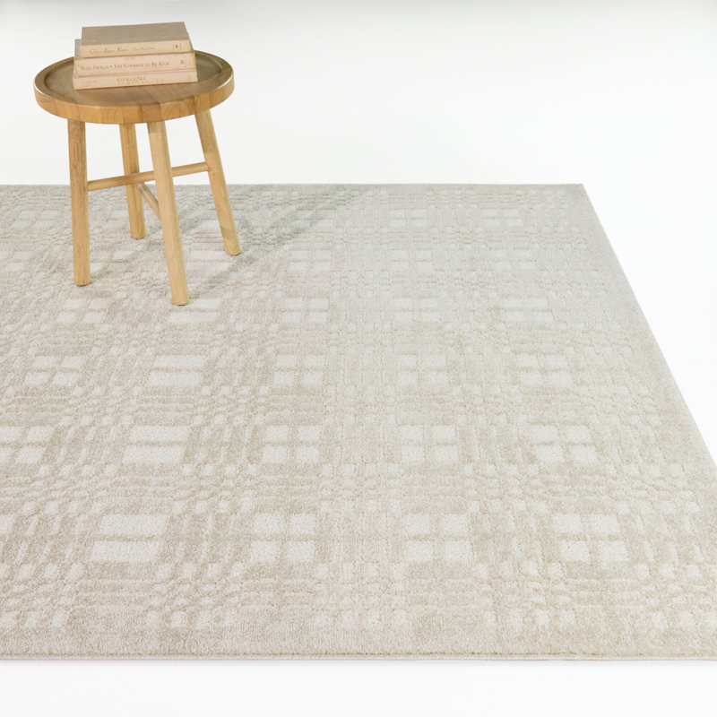 Weekes Beige Contemporary Plaid Area Rug, 5'3" x 7'
