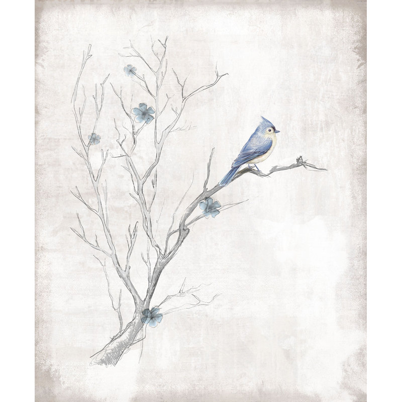 Simple arbre esquissé avec oiseau bleu - imprimé Canngihvas enveloppé, H 18 po x l 12 po