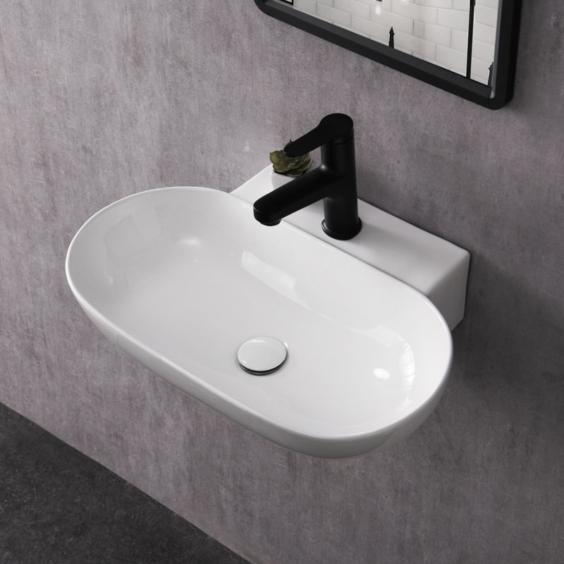 Lavabo de salle de bain mural ovale en céramique blanche