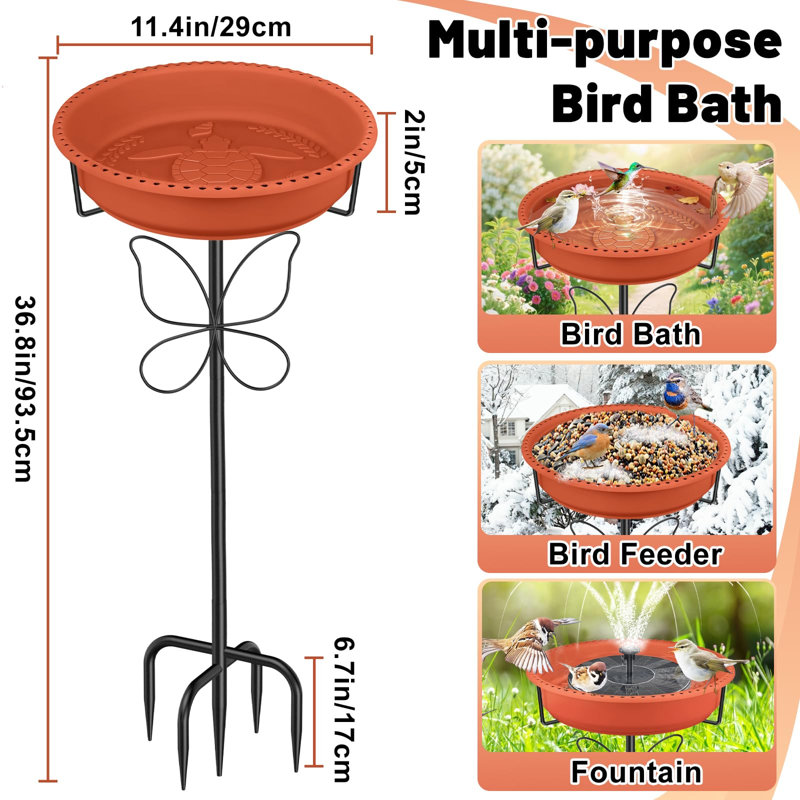 Bain d'oiseaux, bains d'oiseaux autoportants et mangeoire pour oiseaux de 37 po (brun), Brown