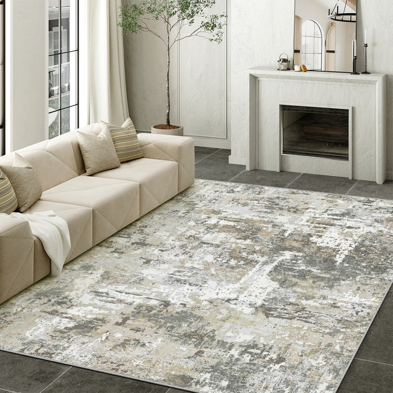 Tapis moderne lavable abstrait avec envers antidérapant, Rectangle 9 pi x 12 pi