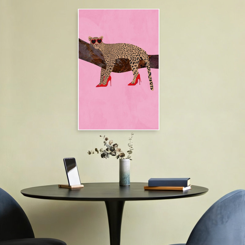 «Chic Leopard In Heels Modern Playful Abstract Cat Animal Tree», reproduction d'art murale, 24" H x 16" W