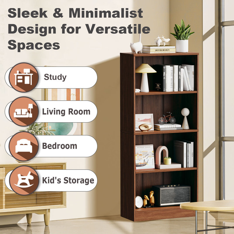 Jalacia Bookcase, Columbia Walnut, (4 Shelves) 55" H x 24" W x 9" D