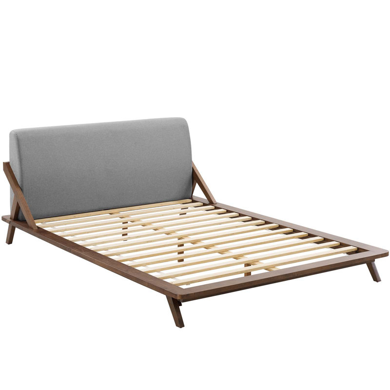 Luella Queen Upholstered Fabric Platform Bed, Walnut/Light Gray