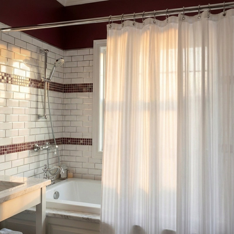 Shower Polyester Shower Curtain, White