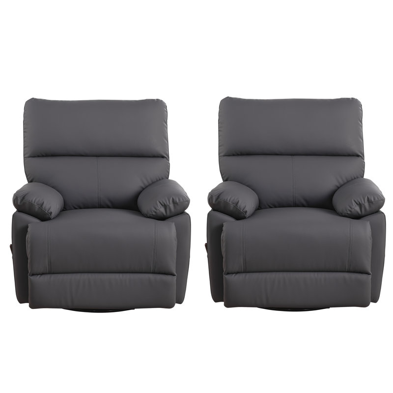 Katty 35.7"W Leather Manual Swivel Rocker Recliner Chair, Gray