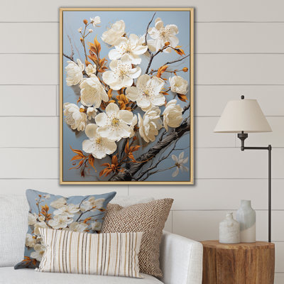 Minimalisme blanc et bleu cerisier en fleurs II sur toile