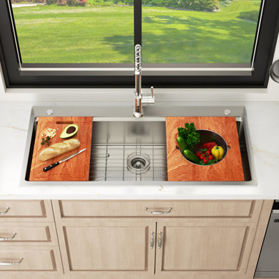 45" L x 22" W Drop-in Kitchen Sink Single Bowl 16 Gauge Stainless Steel Workstation Sink with Mixing Bowl