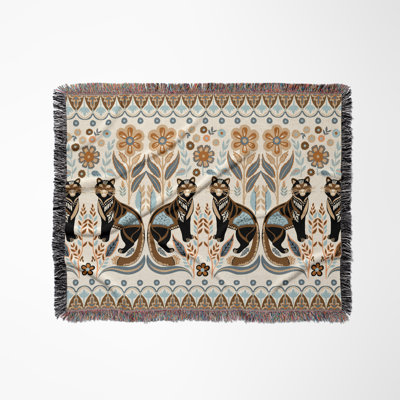 Tia Folksy Tiger Cotton Blend Blanket Throw