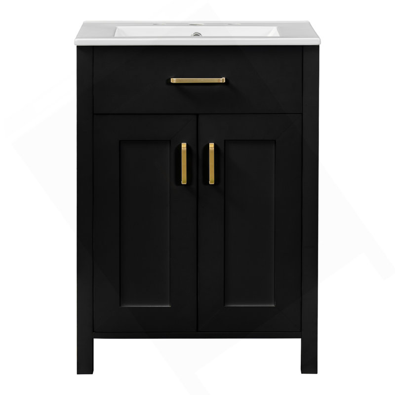 Meuble-lavabo moderne de 48 pouces avec lavabo en céramique, portes à fermeture en douceur, tiroir rabattable, tablettes de porte à double couche, solution de rangement élégante