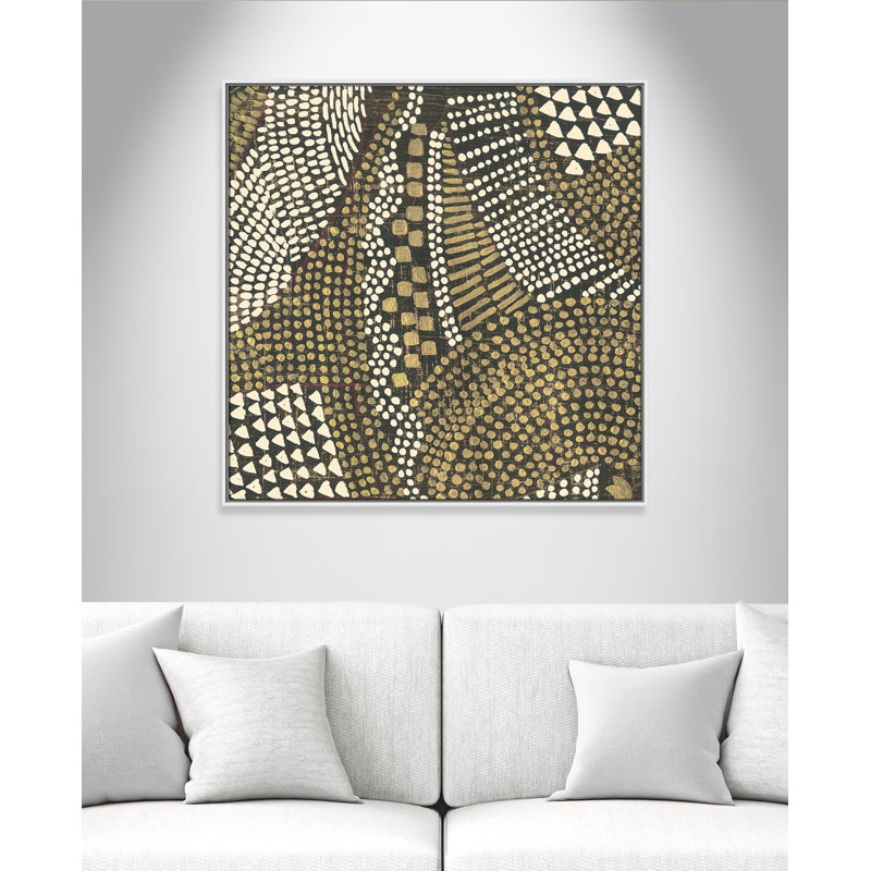 «Reaching Gold II», peinture sur toile à cadre flottant, Cadre blanc, H 37,5 po x l 37,5 po x P 2 po