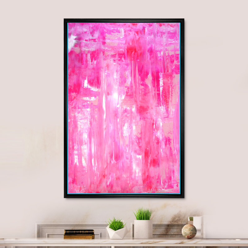 Reproduction d'art moderne sur toile rose, art abstrait VII, H 20 po x l 12 po x P 1 po, Toile avec cadre flottant noir