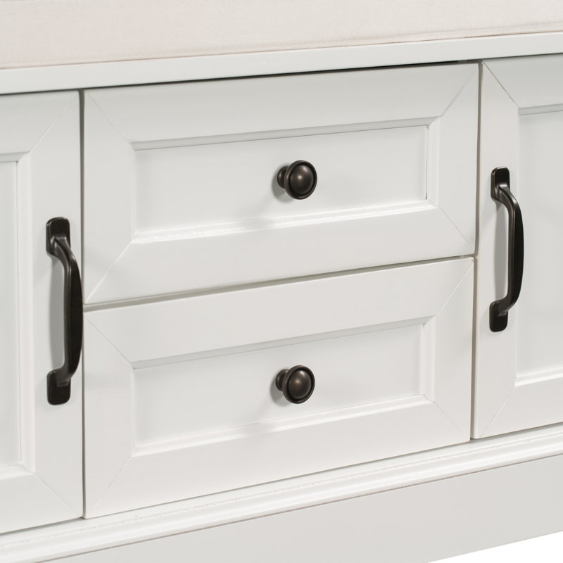 Banc de rangement avec 2 tiroirs et 2 armoires pour le vestibule, Blanc