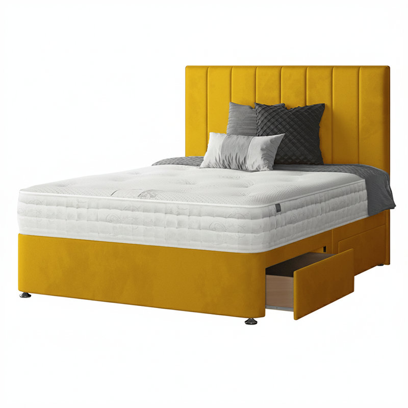 Hedley Bed, Small Double (4'), Turmeric, 2 Foot-end Drawers